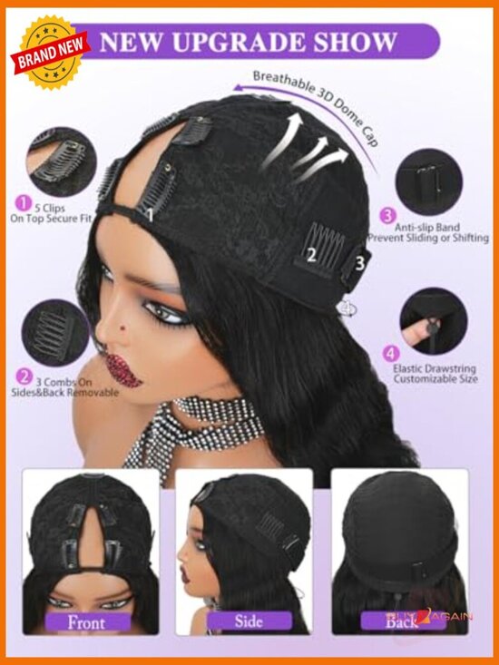 200% Density V Part Wig Human Hair Body Wave No Glue Drawstring main image 2